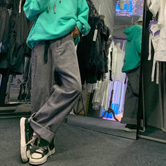 Men Jeans Loose Straight Wide-Leg Pants Spring and Autumn Hip Hop Retro Washed Trousers