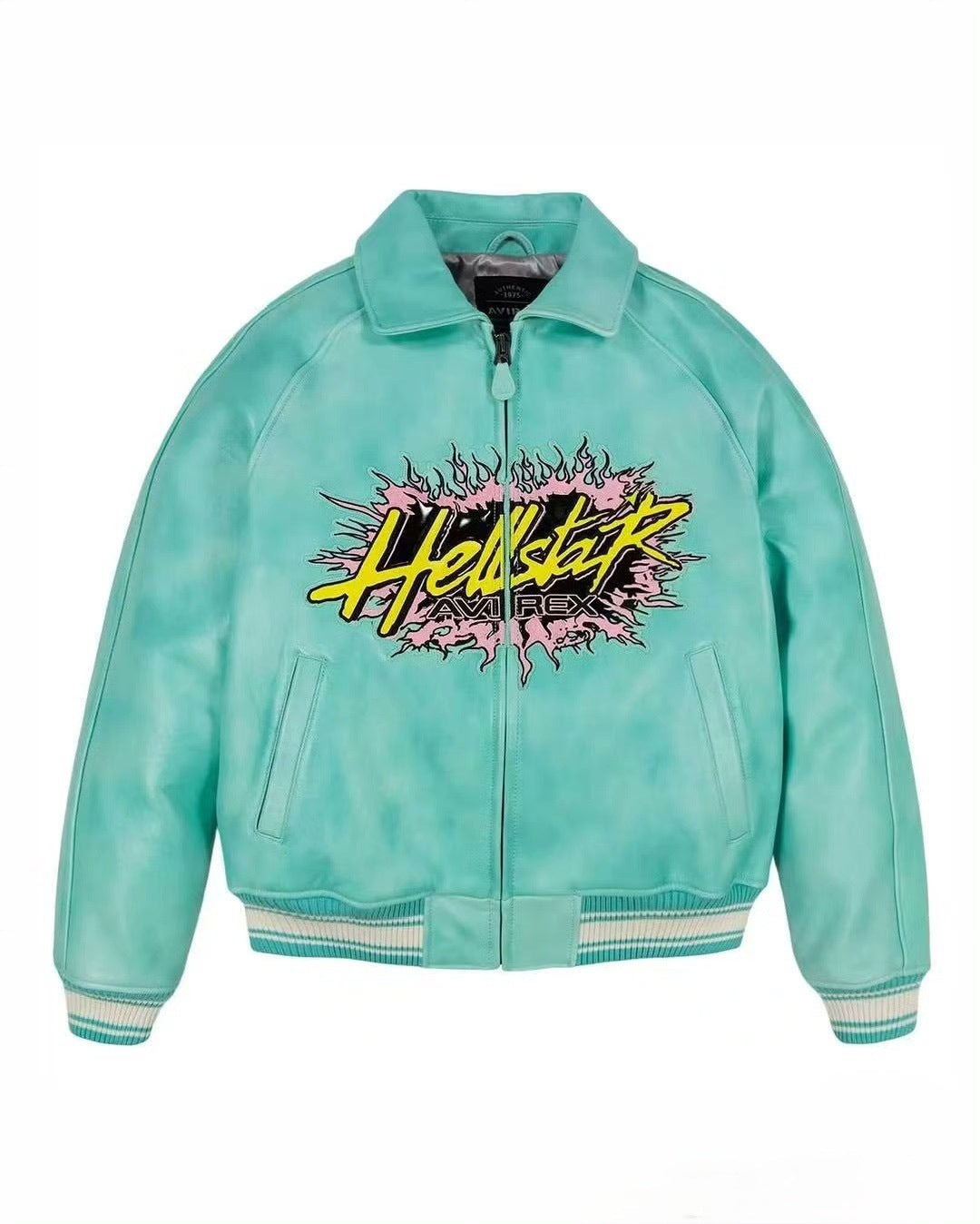 Hellstar Jacket Avirex X Hellstar Leather Jacket Loose Hip Hop