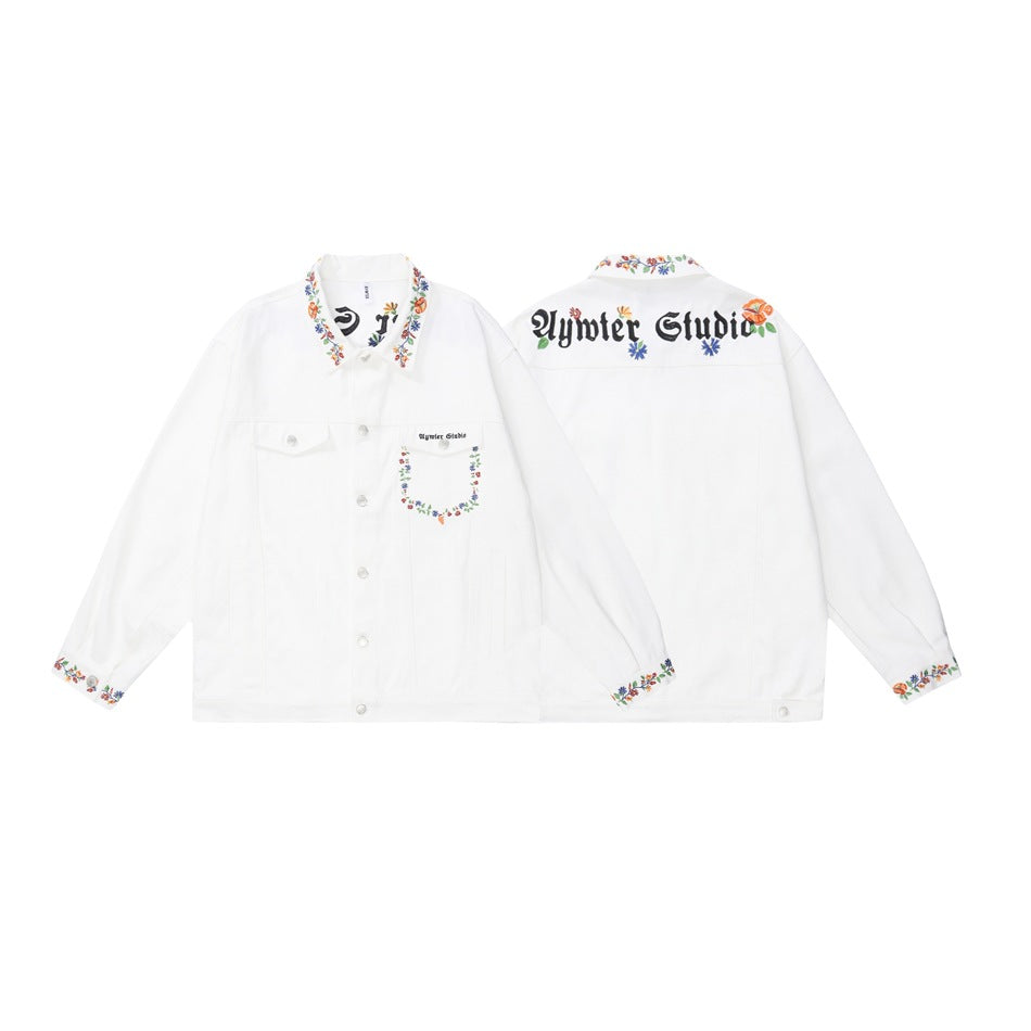 Unisex Jacket Spring and Autumn Casual Jacket Men's and Women's Polo Collar Top Couple's White Unifrom Coat