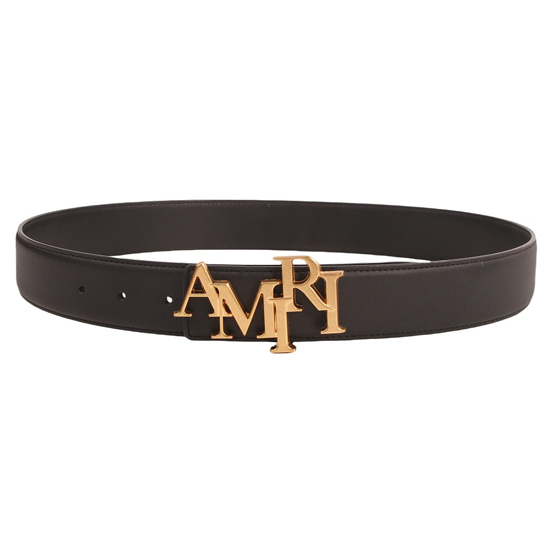 Amiri Belt Cross-border Popular Men's Belt Smooth  Neutral belt casual with jeans shipped with boxBuckle Letter Belt Youth Plaid Belt Trendy Casual Belt