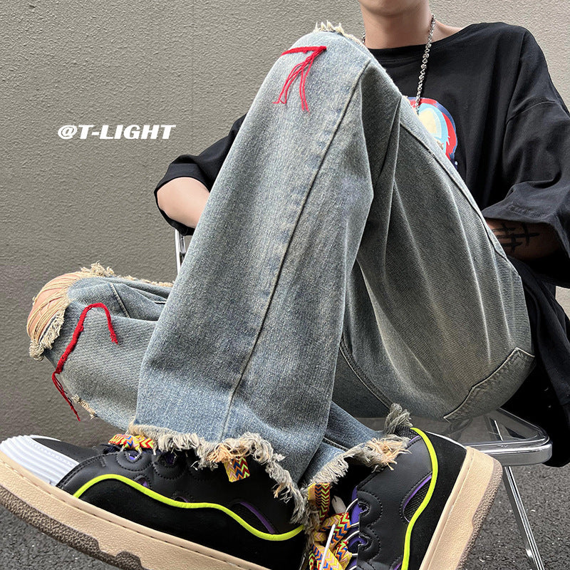 Men Jeans Ripped Jeans Men's Summer Retro Hiphop Wide Leg Pants