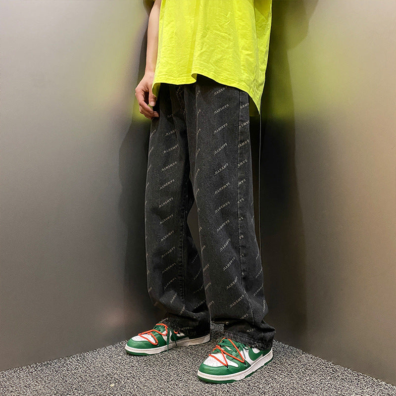 Men Jeans Straight-Leg Denim Trousers Men's Loose Summer Wide-Leg Pants