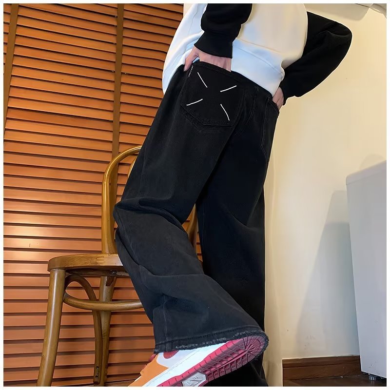 Men Jeans Straight Jeans Spring Retro Washed Loose Casual Trousers