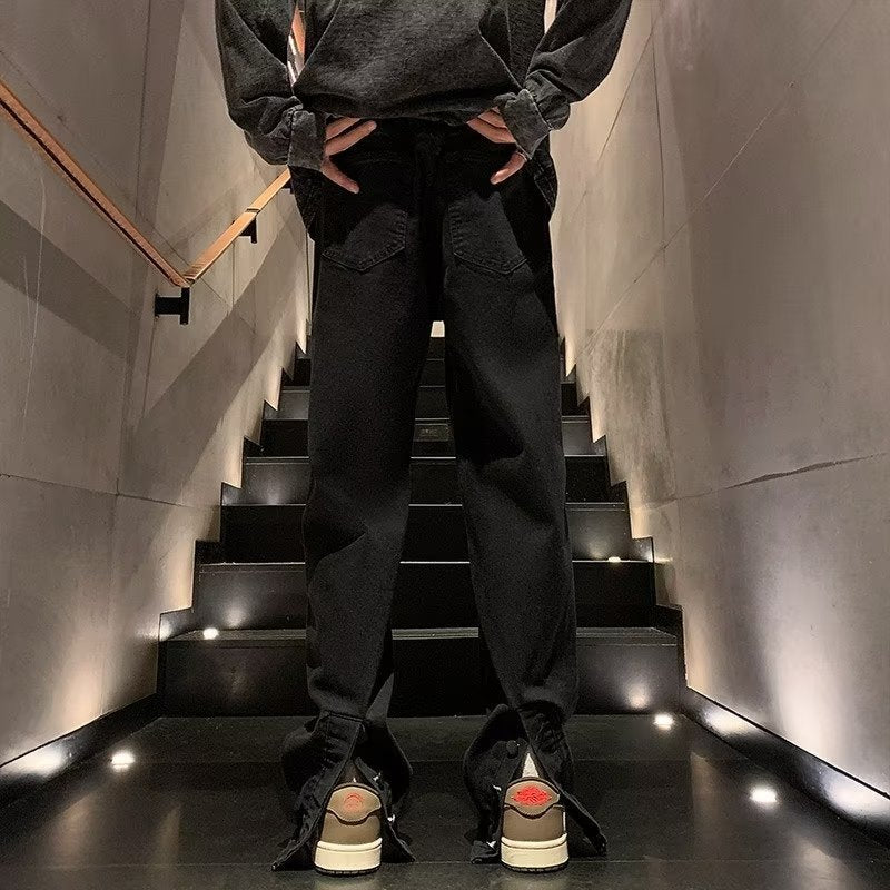 Men Jeans Fork Jeans Men Spring Retro Washed Straight-Leg Pants