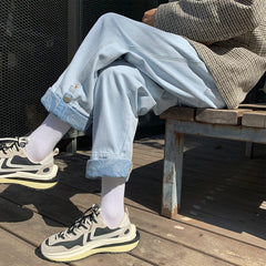 Men Jeans Autumn Vintage Jeans Men's Straight Loose Wide Leg Old Pants