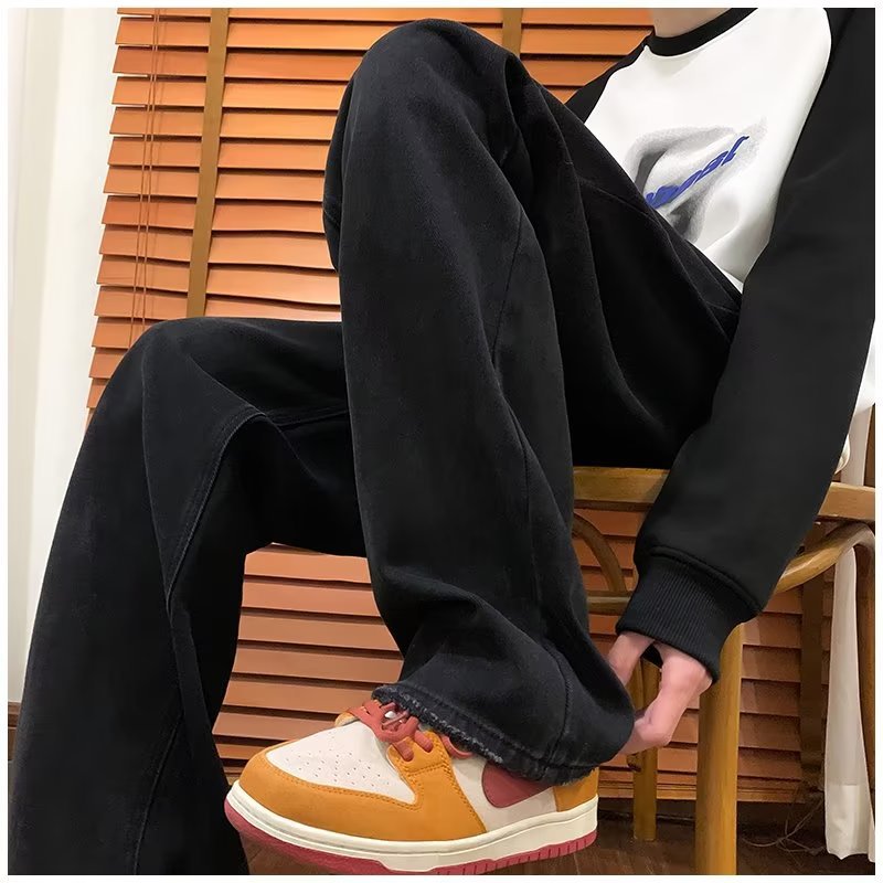 Men Jeans Straight Jeans Spring Retro Washed Loose Casual Trousers