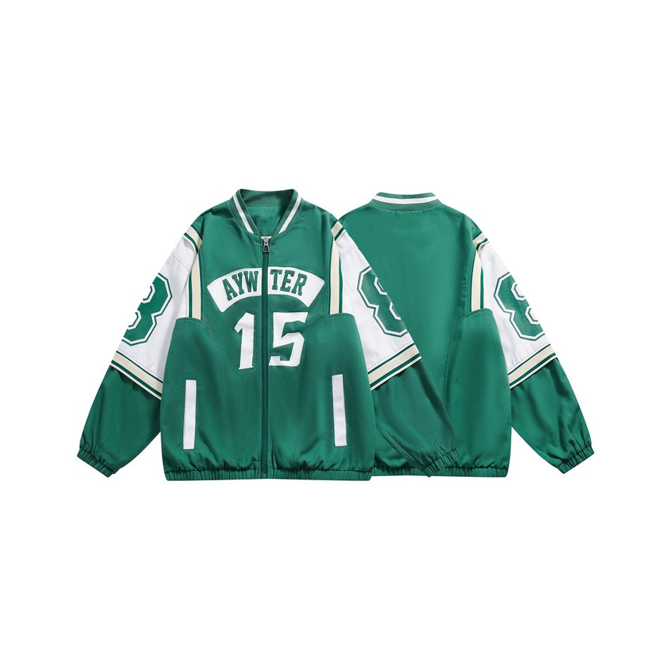 Unisex Jacket Retro College Style Loose Color Matching Baseball Jacket Loose Casual Jacket
