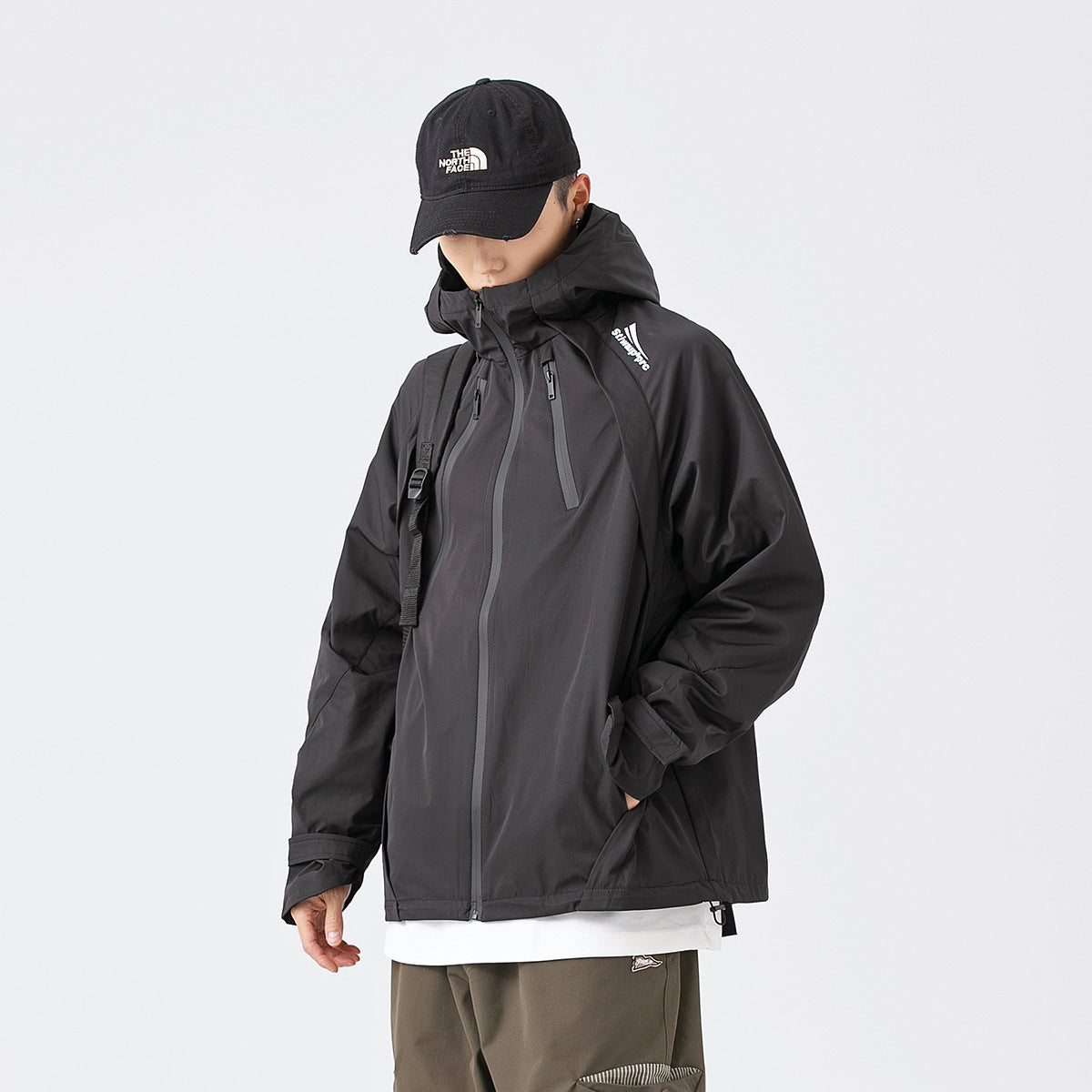 Unisex Jacket Mechanical Style Men's Assault Jacket Loose Oblique Zipper Hooded Jacket Windproof Jacket