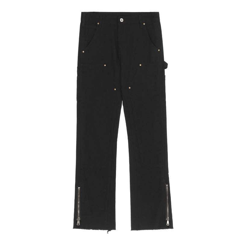 Men Jeans Casual Pants Zipper Cargo Pants Straight Bootleg Pants