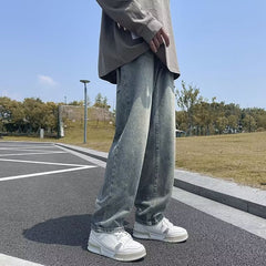 Men Jeans Embroidered Jeans Men's Slim Fit Casual Straight Pants