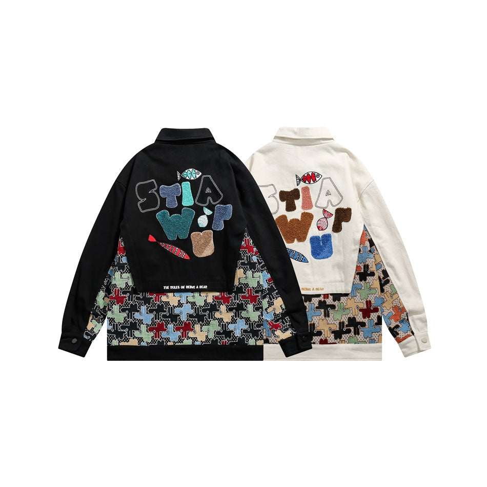 Unisex Jacket Embroidered Jacket for Men and Women Loose Lapels Fashion Brand Coat