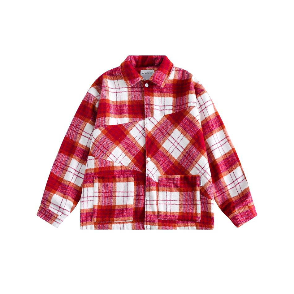 Unisex Jacket Polo Collar Jacket Men's and Women's Loose Plaid Jacket