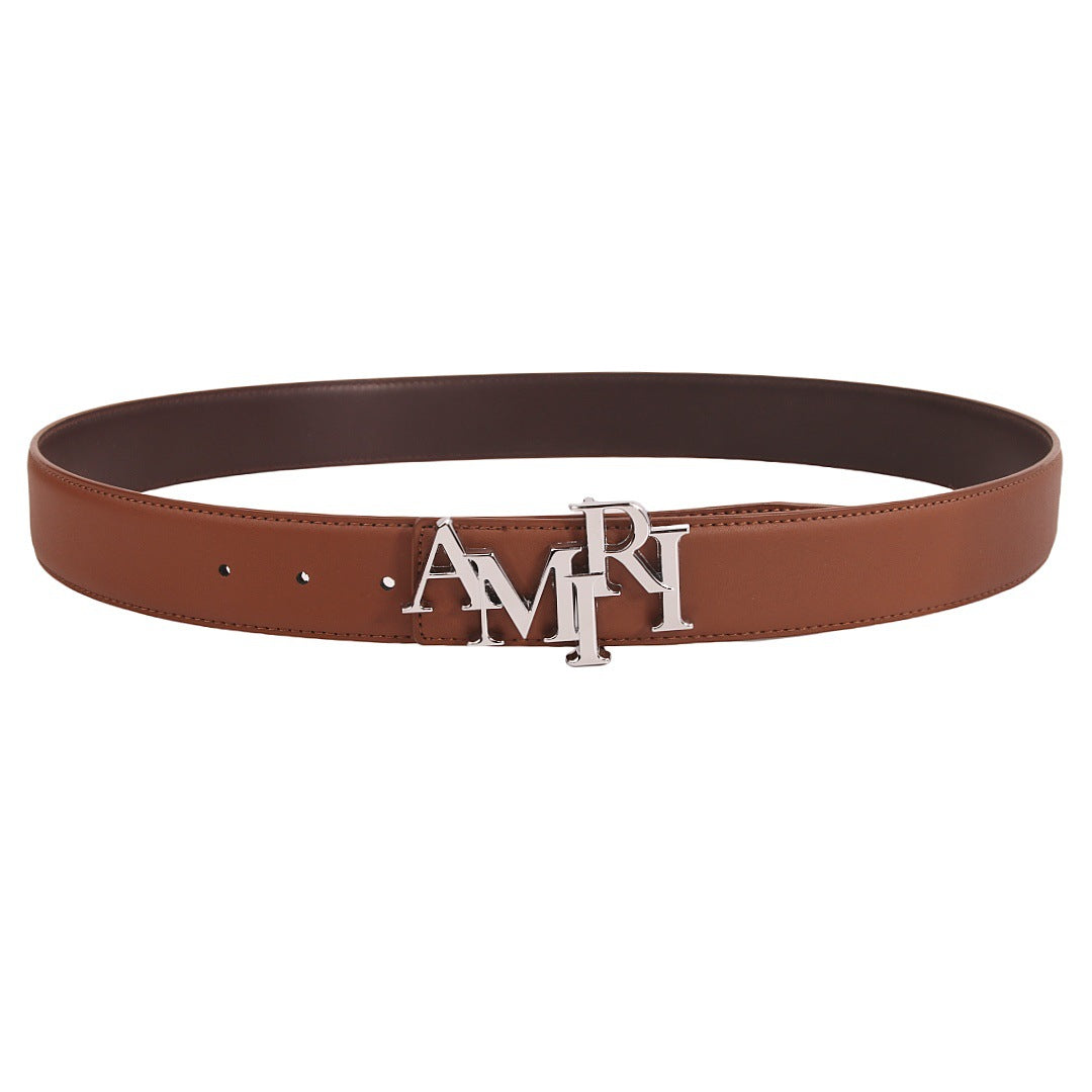 Amiri Belt Cross-border Popular Men's Belt Smooth  Neutral belt casual with jeans shipped with boxBuckle Letter Belt Youth Plaid Belt Trendy Casual Belt