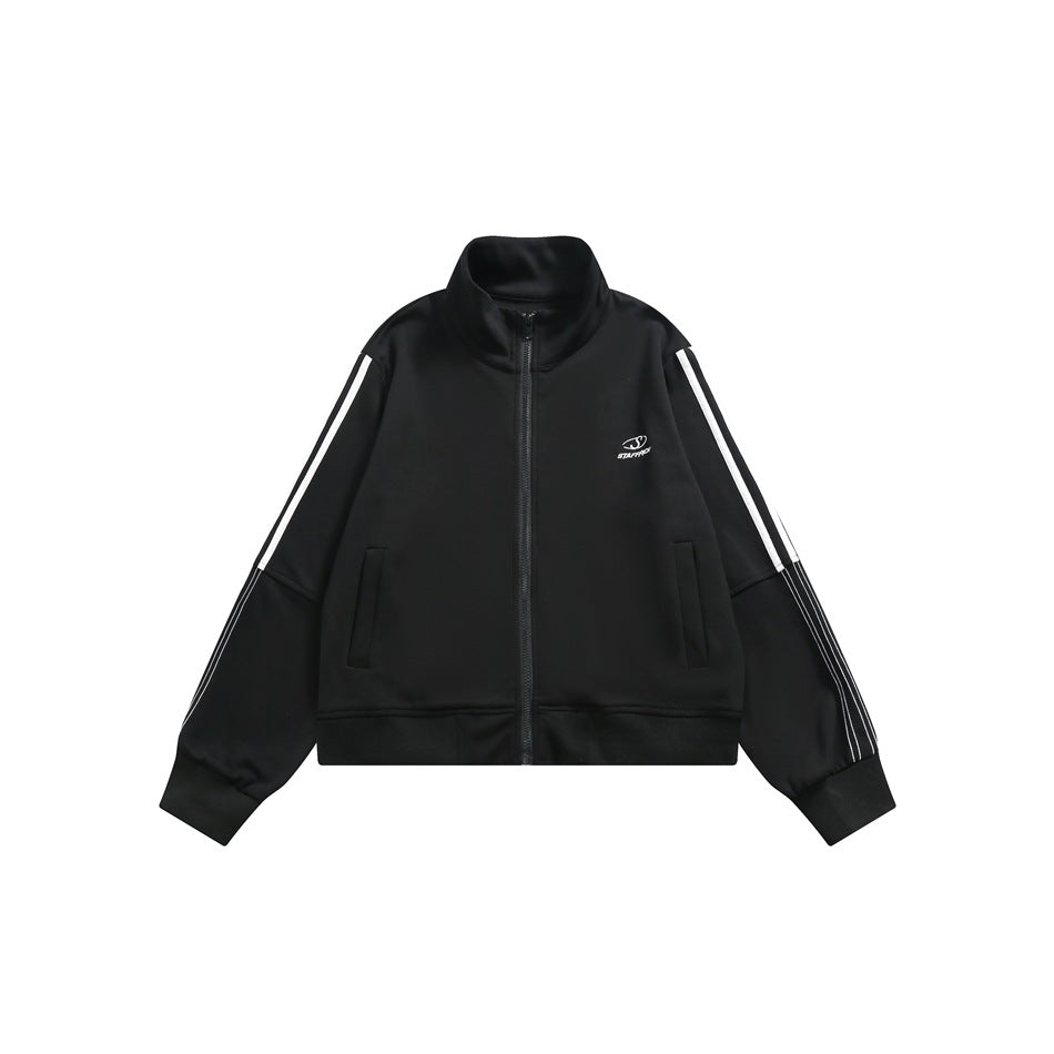 Unisex Jacket Vintage Jacket Loose Short Stand Collar Sports Jacket