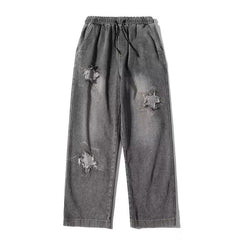 Men Jeans Oldschool Ripped Jeans Men's Summer Loose Straight P Pants