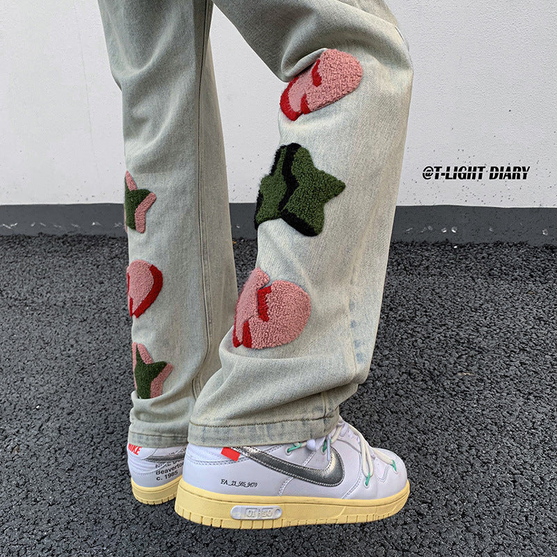 Men Jeans Country XINGX Embroidered Jeans Men Straight Bootcut Trousers