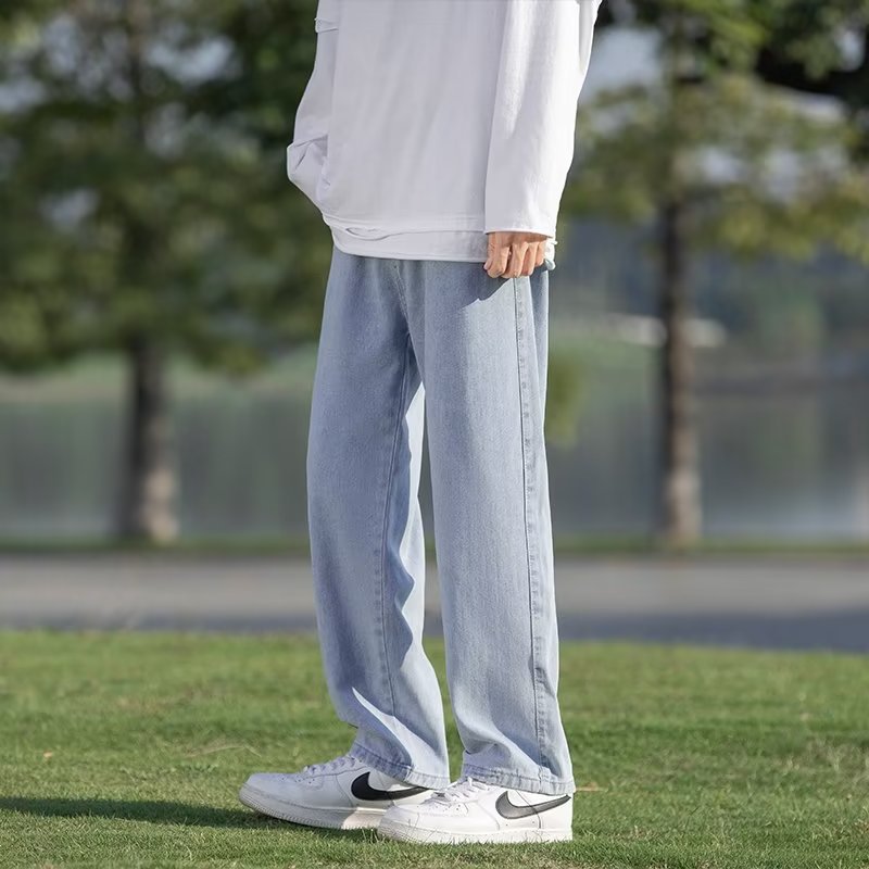 Men Jeans Summer Loose Wide Leg Pants Straight-Leg Trousers