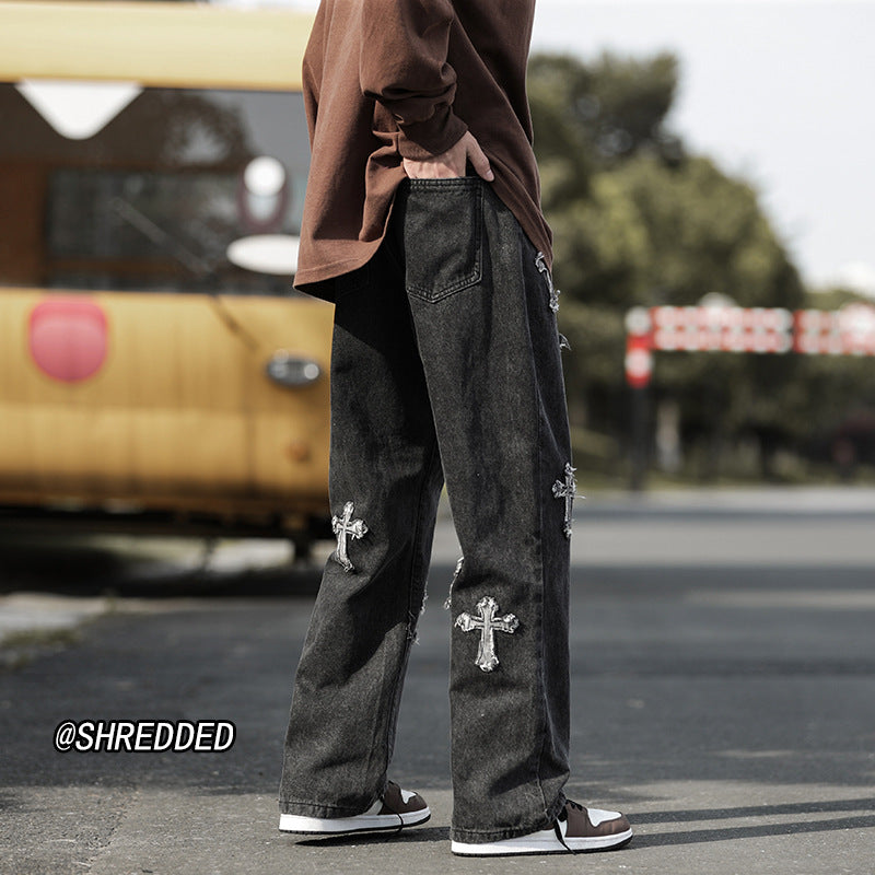 Men Jeans Cross Loose Straight Wide Leg Casual Trousers