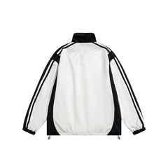 Unisex Jacket Vintage Sports Jacket Men's and Women's Loose Black and White Patchwork Stand-up Collar Coat