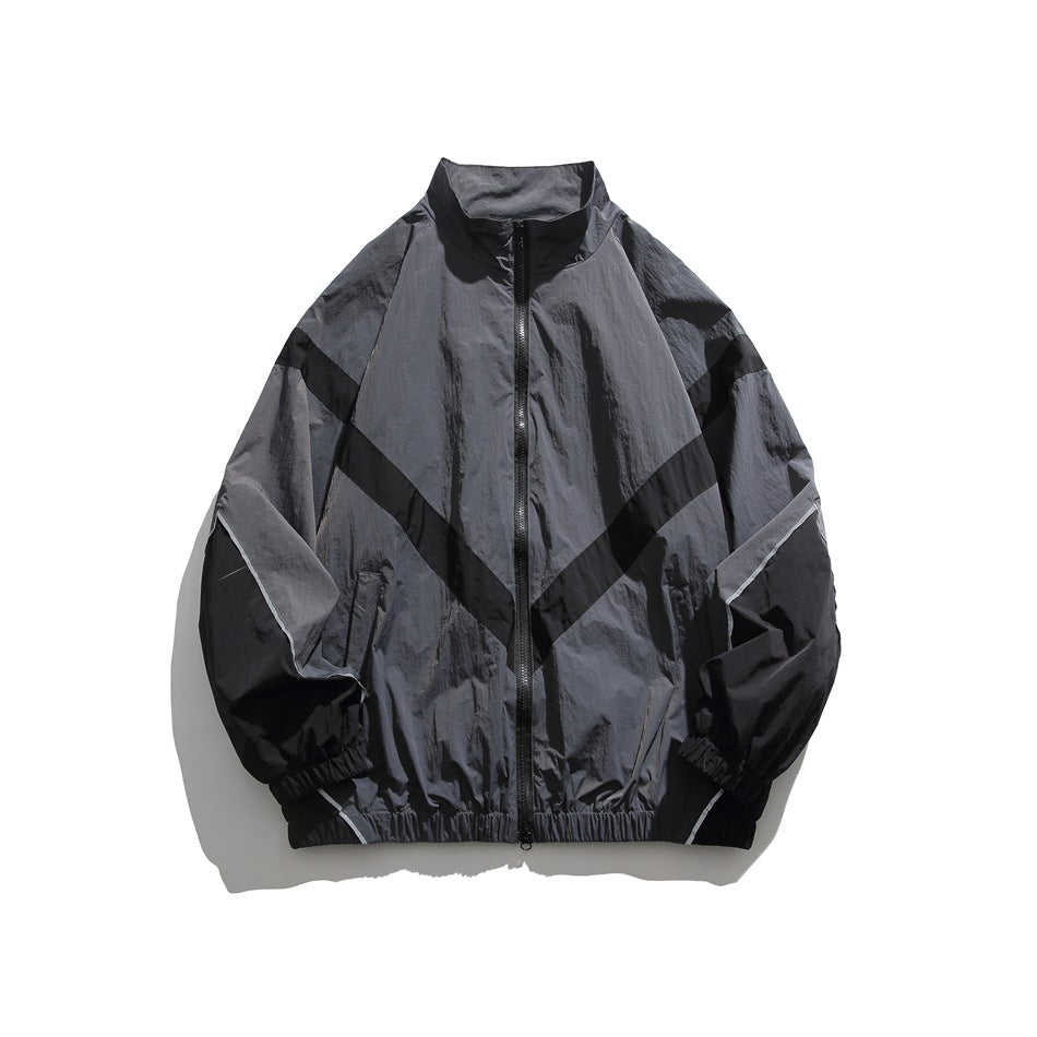 Unisex Jacket Retro Patchwork Contrast Color Loose Lapel Jacket