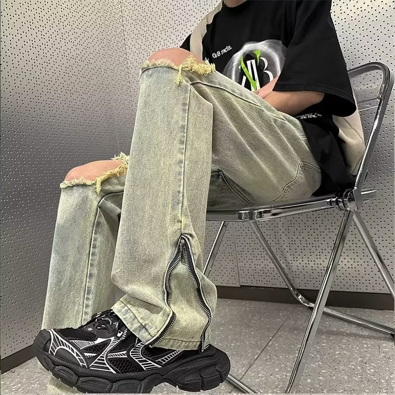 Men Jeans Ripped Straight Jeans