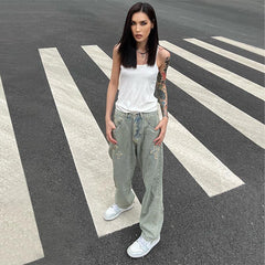 Men Jeans Retro Washed Cross Embroidered Jeans