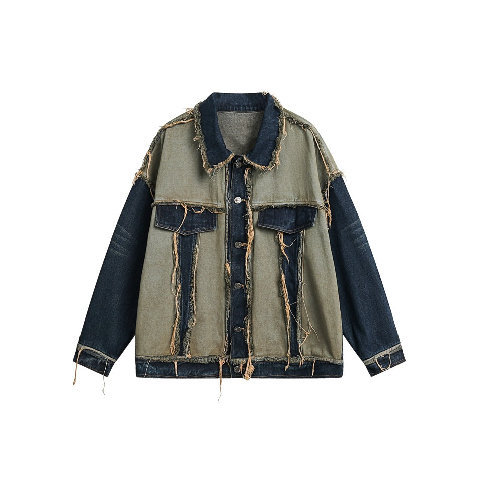 Unisex Jacket Washed Denim Jacket Casual Loose Lapels Overalls