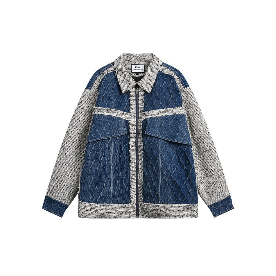 Unisex Jacket Retro Patchwork Jacket Loose Spring and Autumn Coat