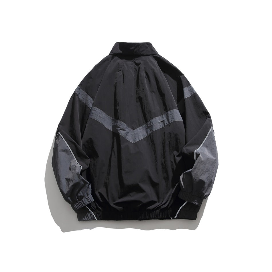 Unisex Jacket Retro Patchwork Contrast Color Loose Lapel Jacket
