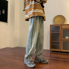 Men Jeans Vintage Jeans Summer Black Casual Trousers Baggy Straight Trousers