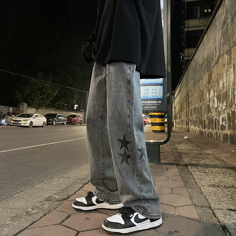 Men Jeans Printed Jeans Men's Loose Spring and Autumn Wide Leg Trousers