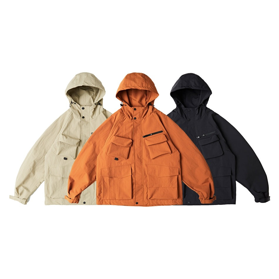 Unisex Jacket Vintage Overalls Jacket Loose Hooded Outdoor Shell Jacket Men's Jacket