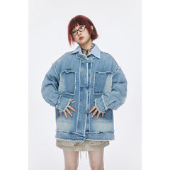 Unisex Jacket Vintage Wash Denim Coat Men's and Women's Loose Denim Jacket