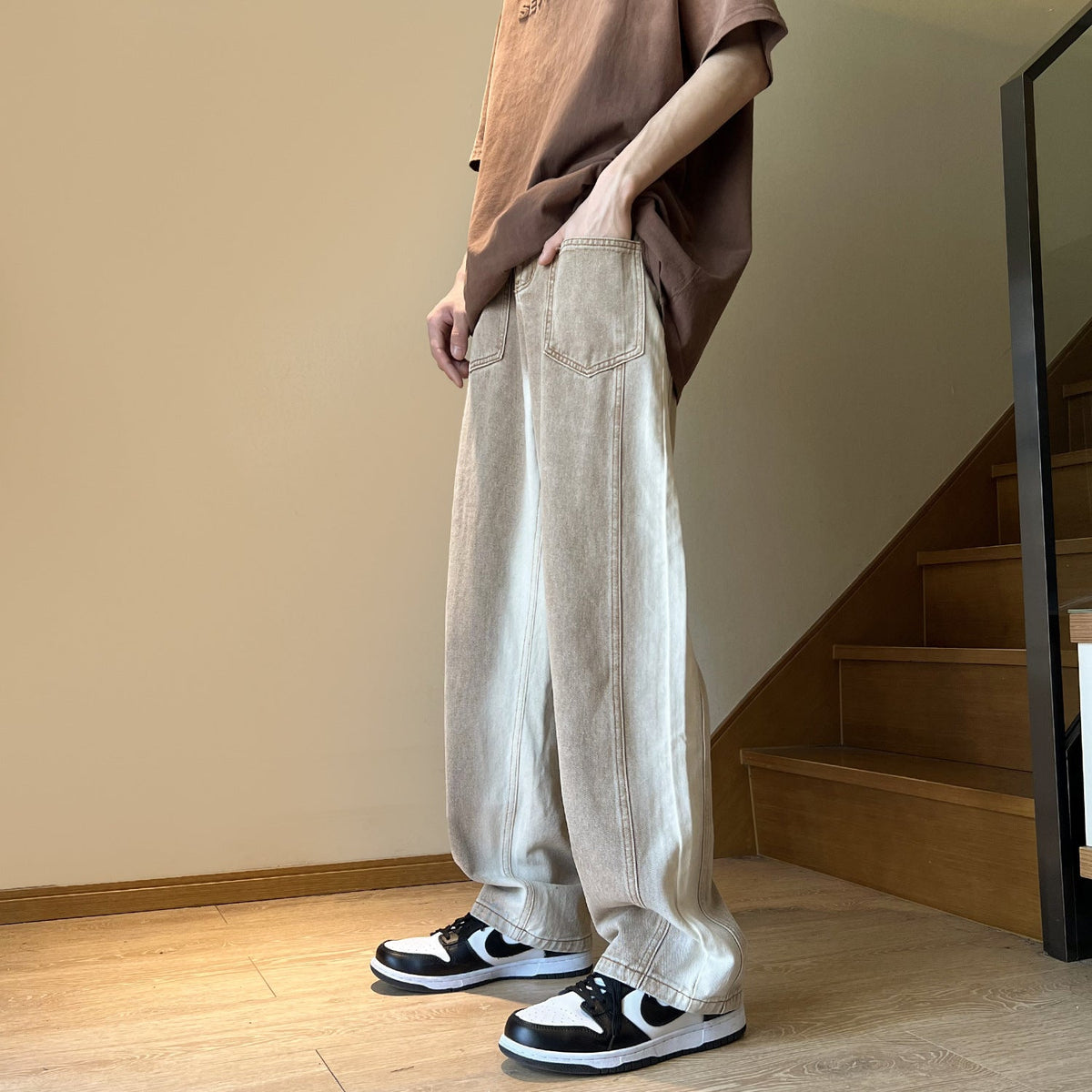 Men Jeans Retro Loose Wide-Leg Pants
