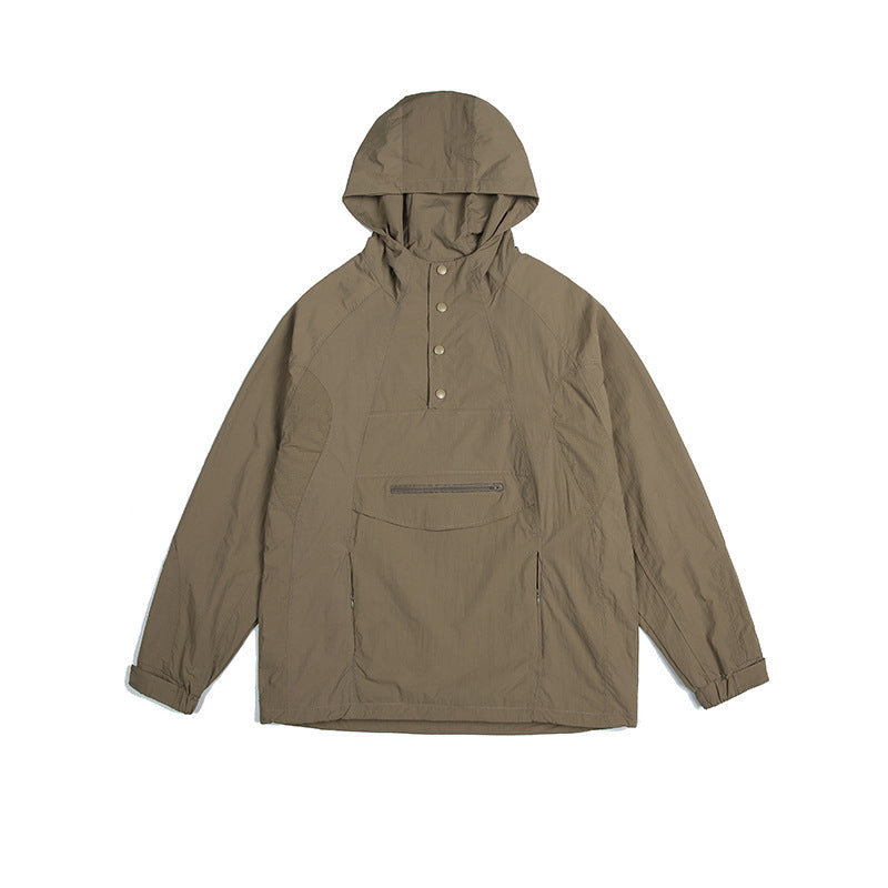 Unisex Jacket Retro Nylon Hooded Jacket Men's and Women's Mechanical Style Jacket Coat