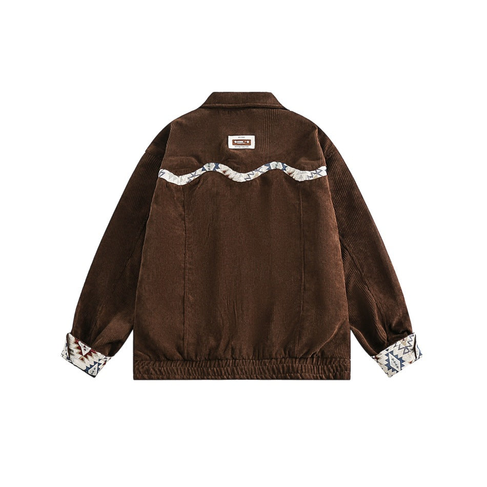Unisex Jacket Spring and Autumn Casual Jacket Corduroy Turn-down Collar Coat