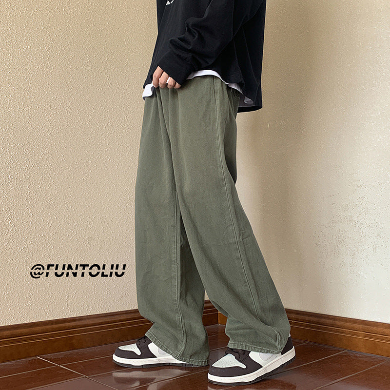 Men Jeans Retro Pants Oversize Army Green Jeans