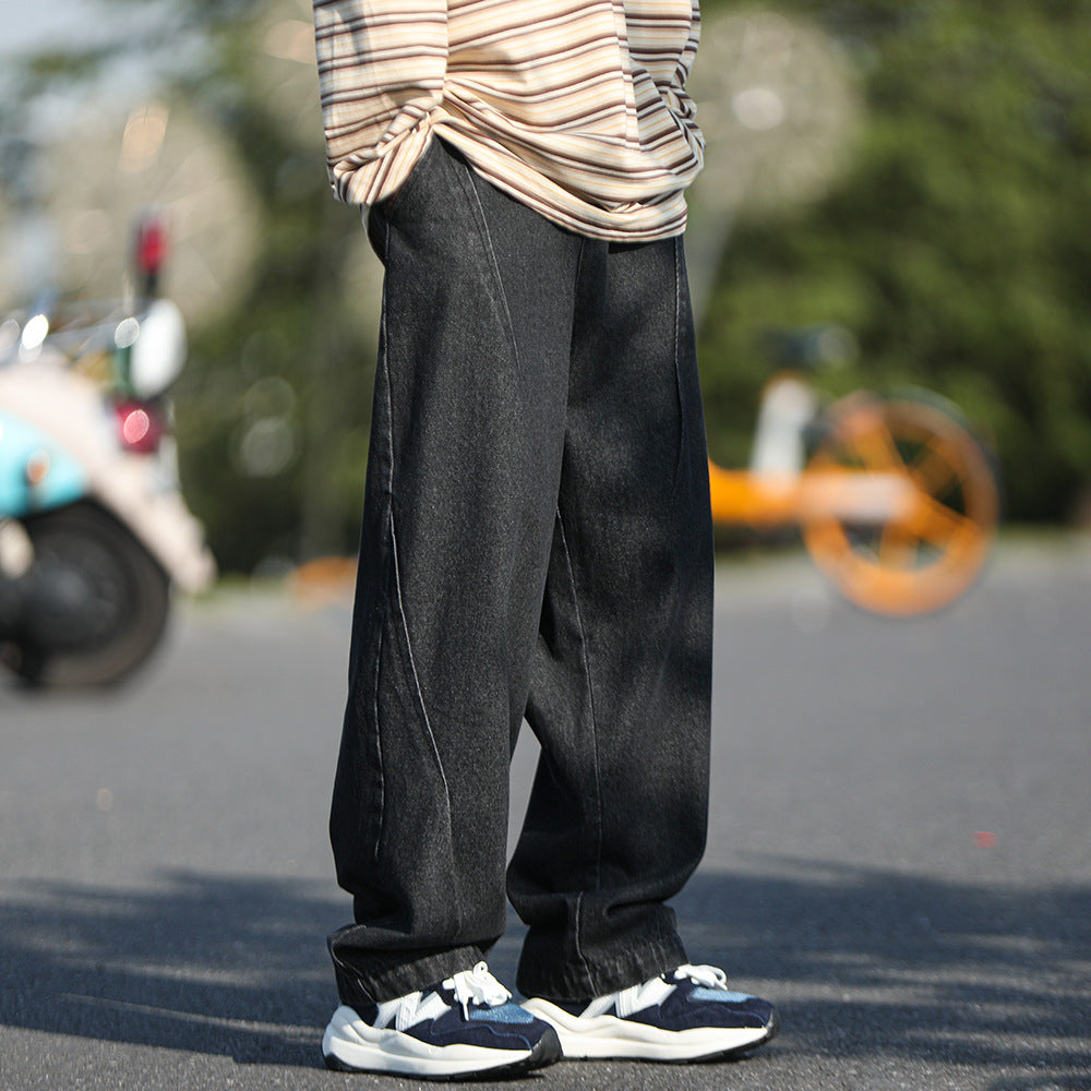 Men Jeans Washed Jeans Autumn Straight Wide Leg Pants Oversize Casual Pants