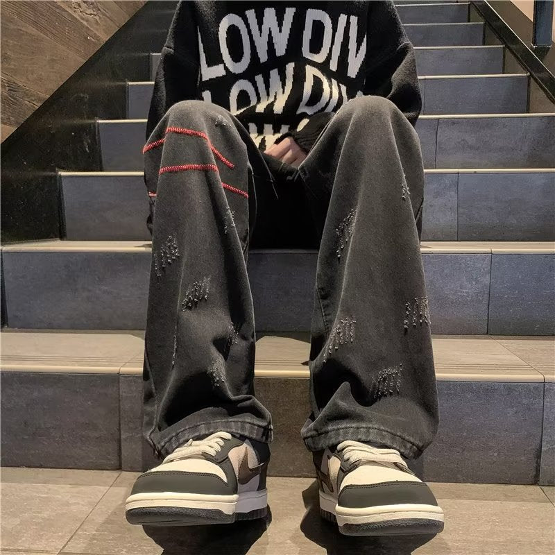 Men Jeans Retro Straight Loose Casual Trousers