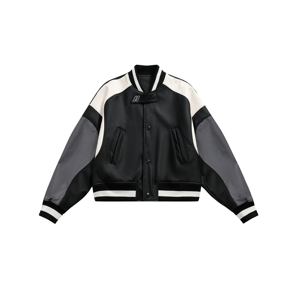 Unisex Jacket Loose Stitching Pu Baseball Jacket Short Motorcycle Jacket