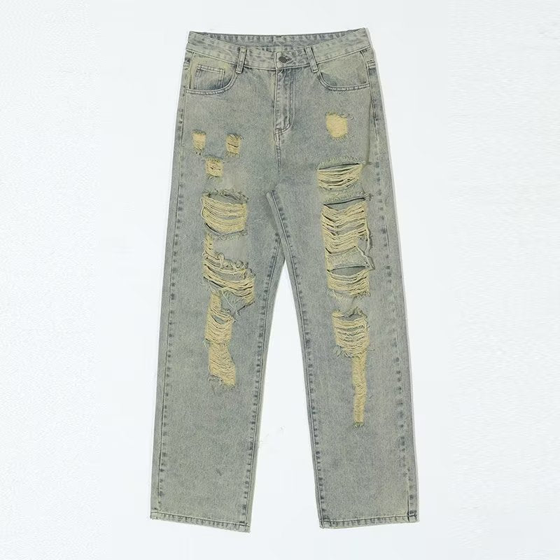 Men Jeans Washed Jeans Summer plus Size Ripped Trousers