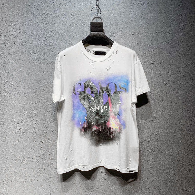 Amiri T Shirt Short Sleeve Printed Casual Hip Hop T-shirt for Men and Women