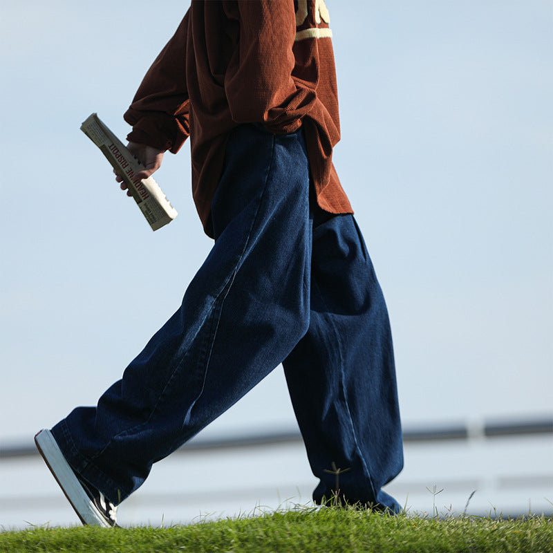 Men Jeans Retro Loose Straight Wide-Leg Pants Oversize Overalls