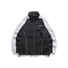 Unisex Jacket Vintage V Contrast Color Stand-up Collar Sports Jacket Men's and Women's Coats