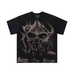Travis Scott T-Shirt Travis Scott x WWE Flame Skull Letter Print SAGE THE STAGE Short Sleeve T