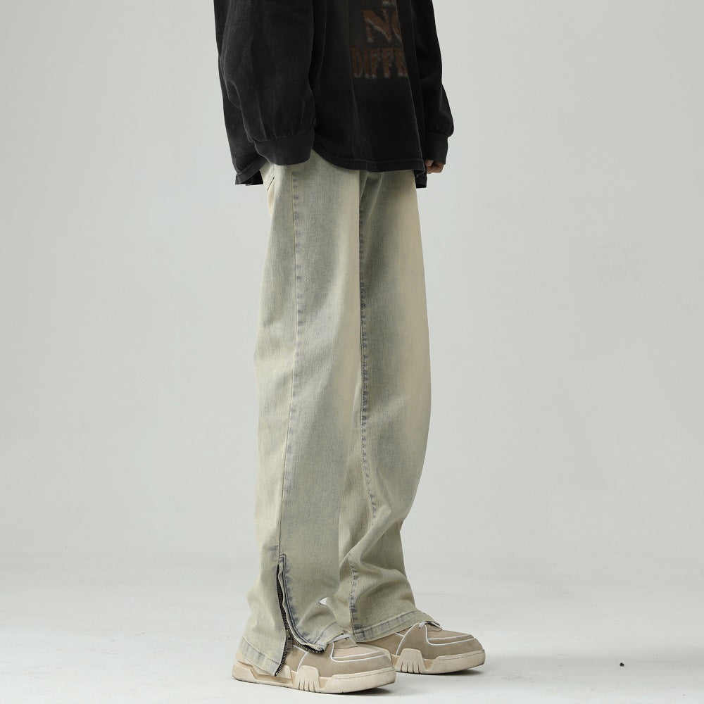 Men Jeans Retro Washed Worn Jeans