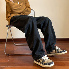 Men Jeans Retro Workwear Jeans Spring and Autumn Loose Wide-Leg Straight Trousers
