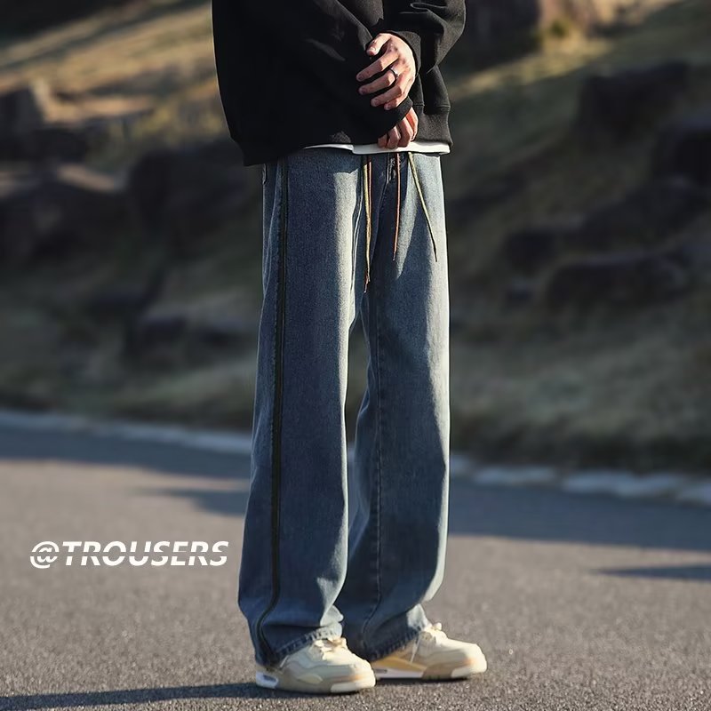 Men Jeans Washed Jeans Men's Summer Retro Oversize Straight-Leg Trousers