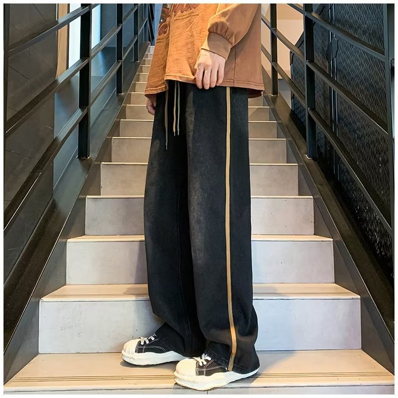 Men Jeans Retro Washed Jeans Men's Spring and Autumn Loose Wide-Leg Straight Trousers