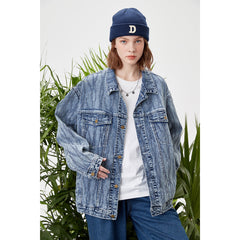 Unisex Jacket Wavy Jacquard Denim Jacket Men's and Women's Turn-down Collar Coat Denim Jacket